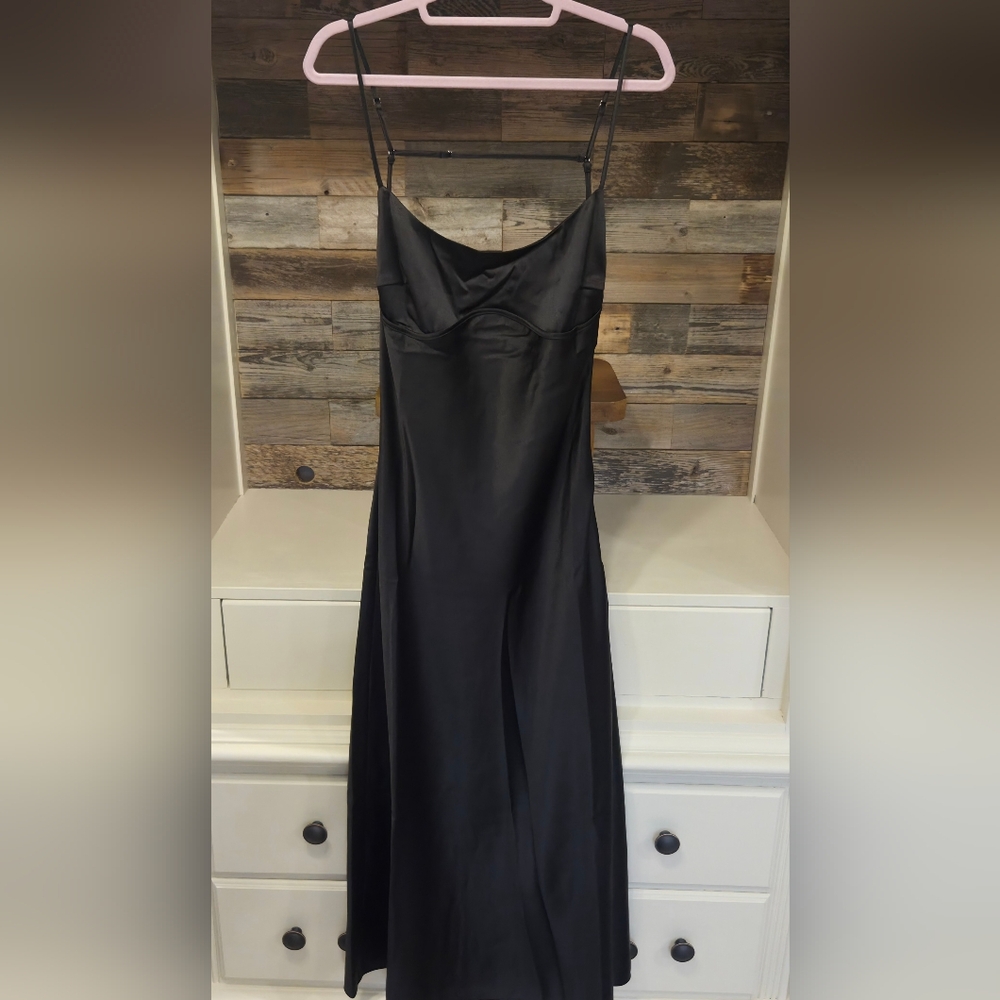 Dance & Marvel Black Formal Slip Dress With Lining & Adjustable Straps